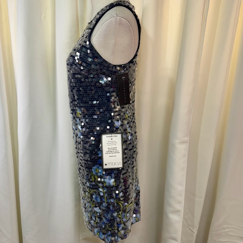 NWT Aidan by Aidan Mattox ‘Floral Embroidered Sequin Dress’ in “Dusty Blue” Sz 2 - Picture 9 of 16